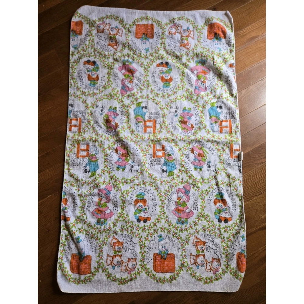 VTG Mother Goose Receiving Blanket 30x40 Cotton Flannel Babycare 70s Soft
